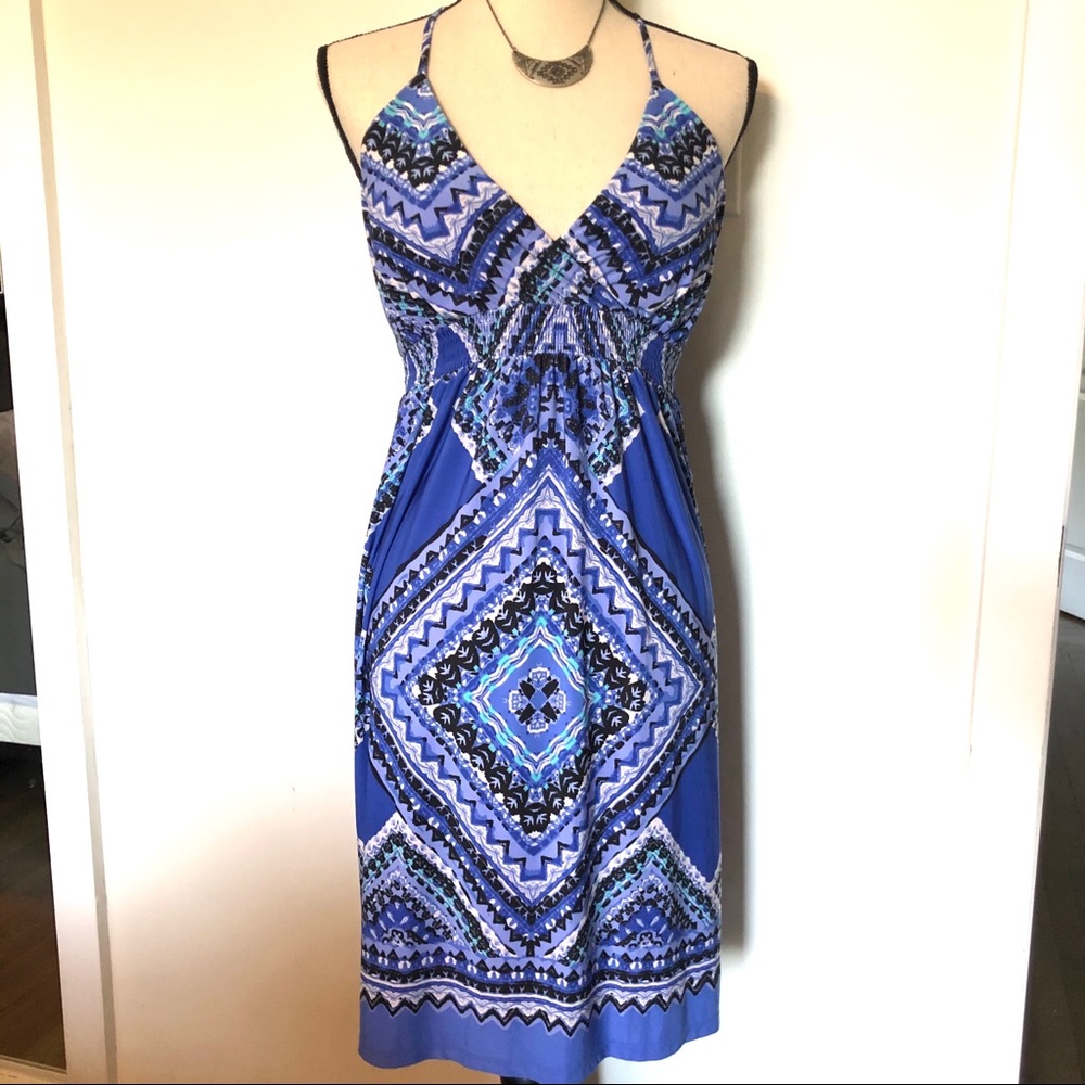 INC Blue Flowy Tribal Dress - Large